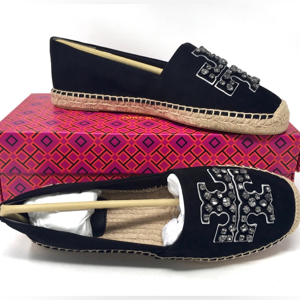 Tory Burch Embellished Espadrille Jewel Suede Perfect Black/Black Diamond